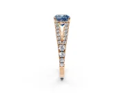 Solitaire Engagement Ring Setting for Fancy Blue Cushion Cut Center with Pave Split Shank and Prong Head in Rose Gold