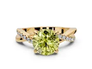 Solitaire Engagement Ring Setting for Fancy Yellow Round Cut Center with Half-Pave Crossover Band and Prong Head in Yellow Gold