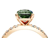 Solitaire Engagement Ring Setting for Fancy Green Radiant Cut Center with Fine Pave Band and Claw Prong Head in Rose Gold