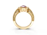 Milgrain Halo Engagement Ring Setting for Fancy Pink Pear-Shaped Center with Pave Band and Prong Head in Yellow Gold