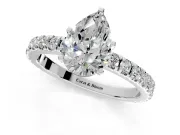 Solitaire Engagement Ring Setting for Pear-Shaped Center with Fine Pave Band and Claw Prong Head in Sterling Silver