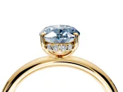 Hidden Halo Engagement Ring Setting for Fancy Blue Oval Center with Thin Rounded Band and Prong Head in Yellow Gold