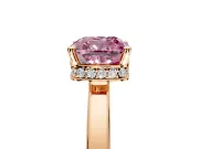 Hidden Halo Engagement Ring Setting for Fancy Pink Cushion Cut Center with Wide Flat Plain Band and Prong Head in Rose Gold