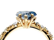 Solitaire Engagement Ring Setting for Fancy Blue Heart-Shaped Center with Trailing Leaf Accent Band and Prong Head in Yellow Gold