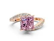 Solitaire Engagement Ring Setting for Fancy Pink Princess Cut Center with Pave Bypass Swirl Band and Prong Head in Rose Gold