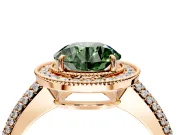 Milgrain Halo Engagement Ring Setting for Fancy Green Round Cut Center with Three-Sided Pave Band and Prong Head in Rose Gold