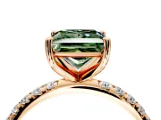 Solitaire Engagement Ring Setting for Fancy Green Princess Cut Center with Micro Pave Band and Prong Head in Rose Gold