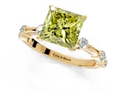 Solitaire Engagement Ring Setting for Fancy Yellow Princess Cut Center with Bezel Station Band and Prong Head in Yellow Gold
