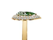Halo Engagement Ring Setting for Fancy Green Pear-Shaped Center with Plain Tapered Band and Prong Head in Yellow Gold