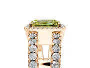 Halo Engagement Ring Setting for Fancy Yellow Emerald Cut Center with Wide-Open Pave Split Shank and Prong Head in Rose Gold