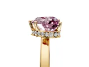 Hidden Halo Engagement Ring Setting for Fancy Pink Heart-Shaped Center with Wide Flat Plain Band and Prong Head in Yellow Gold