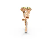 Halo Engagement Ring Setting for Fancy Yellow Pear-Shaped Center with Leaf Motif Split Shank and Prong Head in Rose Gold