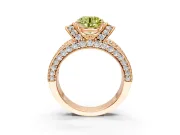 Pave Engagement Ring Setting for Fancy Yellow Round Cut Center with Curved Accent Rows, Openwork and Prong Head in Rose Gold