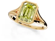 Solitaire Engagement Ring Setting for Fancy Yellow Emerald Cut Center with V Split Shank and Bezel Head in Yellow Gold