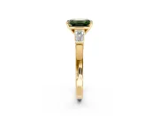 3 Stone Engagement Ring Setting for Fancy Green Emerald Cut Center with Channel Baguette Accents and Prong Head in Yellow Gold