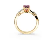 Bar-Set Engagement Ring Setting for Fancy Pink Radiant Cut Center with Tapered Baguette Accents and Prong Head in Yellow Gold