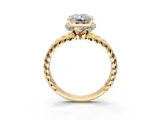 Halo Engagement Ring Setting for Radiant Cut Center with Rope Twist Split Shank and Prong Head in Yellow Gold