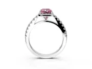 Halo Engagement Ring Setting for Fancy Pink Radiant Cut Center with Full Pave Band and Prong Head in Sterling Silver