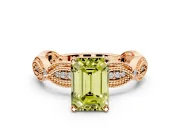 Solitaire Engagement Ring Setting for Fancy Yellow Emerald Cut Center with Marquise Panel Band and Prong Head in Rose Gold