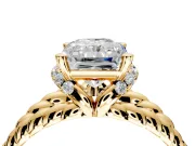 Halo Engagement Ring Setting for Radiant Cut Center with Rope Twist Split Shank and Prong Head in Yellow Gold