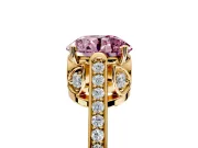 Cathedral Engagement Ring Setting for Fancy Pink Round Cut Center with Antique-Style Pave Band and Prong Head in Yellow Gold