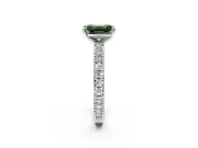 Solitaire Engagement Ring Setting for Fancy Green Emerald Cut Center with Milgrain-Edged Pave Band and Prong Head in Sterling Silver
