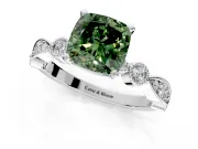 Solitaire Engagement Ring Setting for Fancy Green Cushion Cut Center with Milgrain Bezel Accents and Prong Head in White Gold