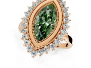 Halo Engagement Ring Setting for Fancy Green Marquise Center with Milgrain Bezel Rim, Plain Band and Prong Head in Rose Gold