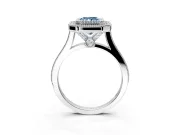 Halo Engagement Ring Setting for Fancy Blue Radiant Cut Center with Milgrain Frame, Pave Band and Prong Head in Sterling Silver