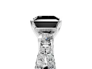 3 Stone Engagement Ring Setting for Fancy Black Princess Cut Center with Pave Split Shank and Prong Head in Sterling Silver