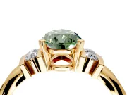 Solitaire Engagement Ring Setting for Fancy Green Pear-Shaped Center with Grooved Bar Accent Band and Prong Head in Yellow Gold