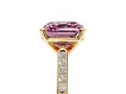 Solitaire Engagement Ring Setting for Fancy Pink Asscher Cut Center with Channel Accents and Prong Head in Yellow Gold