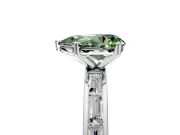 Solitaire Engagement Ring Setting for Fancy Green Pear-Shaped Center with Channel Baguette Band and Prong Head in Sterling Silver