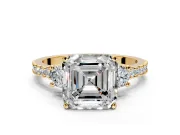 3 Stone Engagement Ring Setting for Asscher Cut Center with Round Cut Side Accents and Prong Head in Yellow Gold