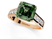 Solitaire Engagement Ring Setting for Fancy Green Asscher Cut Center with Round Cut Channel Band and Prong Head in Rose Gold
