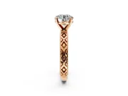Solitaire Engagement Ring Setting for Round Cut Center with Milgrain X Pattern Band and Prong Head in Rose Gold