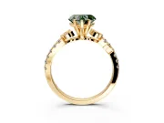 Leaf Motif Engagement Ring Setting for Fancy Green Heart-Shaped Center with Pave Band and Prong Head in Yellow Gold