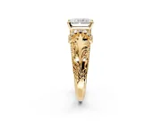 Solitaire Engagement Ring Setting for Radiant Cut Center with Filigree Accent Basket and Prong Head in Yellow Gold