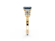 Cluster Engagement Ring Setting for Fancy Blue Emerald Cut Center with 2-Row Shoulder Clusters and Prong Head in Yellow Gold