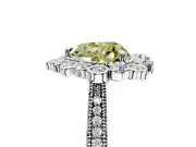Milgrain Halo Engagement Ring Setting for Fancy Yellow Heart-Shaped Center with Bezel Point Accents and Prong Head in White Gold