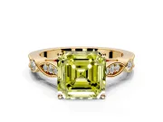 Solitaire Engagement Ring Setting for Fancy Yellow Asscher Cut Center with Marquise and Bezel Accents and Prong Head in Yellow Gold