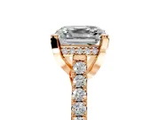 Solitaire Engagement Ring Setting for Asscher Cut Center with Widening Pave Band and Claw Prong Head in Rose Gold