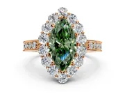 Halo Engagement Ring Setting for Fancy Green Marquise Center with Milgrain Channel Band and Prong Head in Rose Gold