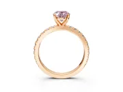 Solitaire Engagement Ring Setting for Fancy Pink Oval Center with Fine Pave Band and Claw Prong Head in Rose Gold