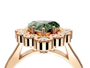 Cluster Halo Engagement Ring Setting for Fancy Green Heart-Shaped Center with Milgrain Bezel Accents and Prong Head in Rose Gold