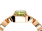 Vintage Station Engagement Ring Setting for Fancy Yellow Emerald Cut Center with Accents and Prong Head in Rose Gold