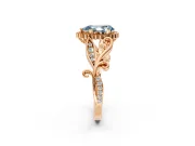 Halo Engagement Ring Setting for Fancy Blue Pear-Shaped Center with Leaf Motif Split Shank and Prong Head in Rose Gold