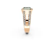 Halo Engagement Ring Setting for Fancy Green Asscher Cut Center with Wide-Open Pave Split Shank and Prong Head in Rose Gold