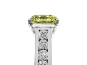 Solitaire Engagement Ring Setting for Fancy Yellow Asscher Cut Center with Round Cut Channel Band and Prong Head in Platinum