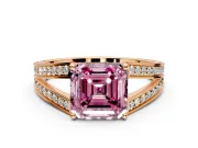 Split Shank Engagement Ring Setting for Fancy Pink Asscher Cut Center with Pave Split Shank and Prong Head in Rose Gold
